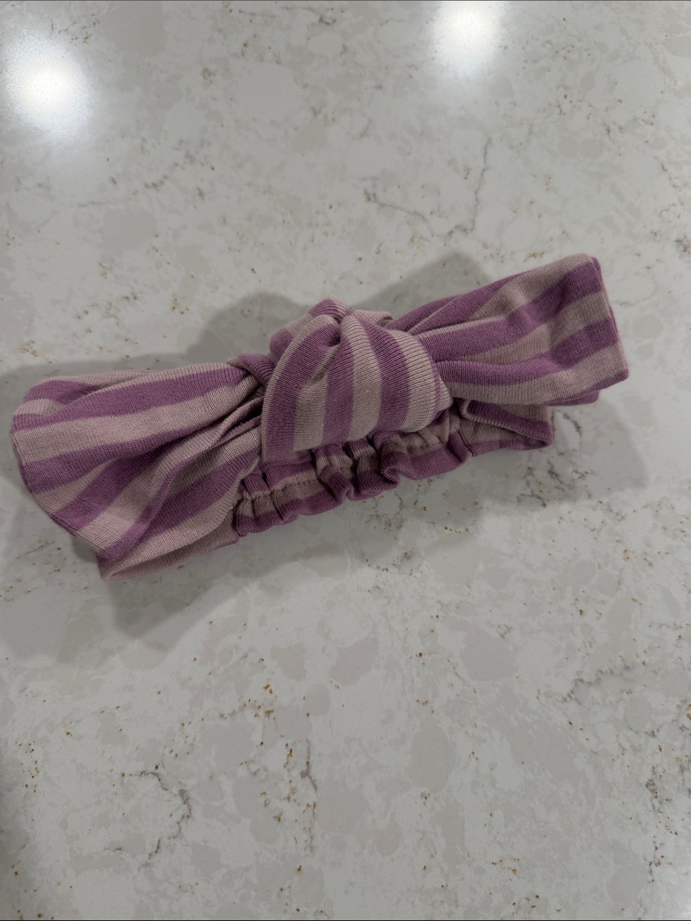 Kate Quinn Large Bow Elastic Headband Lilac Stripe Organic Cotton